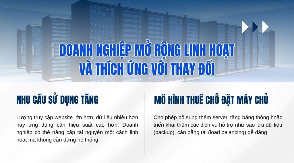 Thuê chỗ đặt máy chủ giúp doanh nghiệp mở rộng linh hoạt và thích ứng với thay đổi